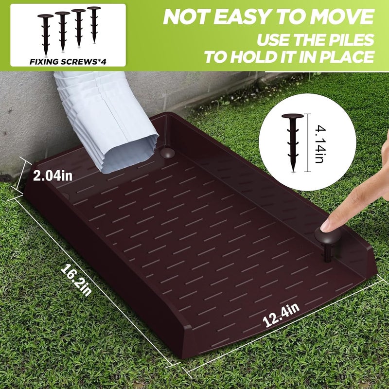 laapee 2 Pack Splash Blocks for Gutters Downspouts, 12” Extra-Wide Rain Gutter Downspout Splash Block, One-piece Molding Design Gutter Downspout Extensions for Water Drainage, Down spout with Nails, Brown - Image 5